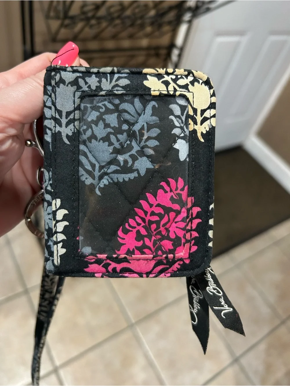 Floral Quilted Wristlet and matching Wallet in Black with Pink & Blue - NEW - Picture 6 of 12
